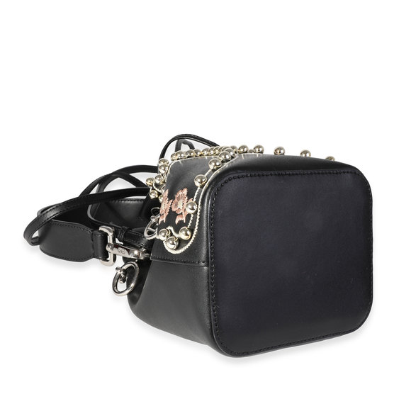 Fendi Black Leather Studded Bow Mon Tresor Bucket Bag - Picture 8 of 8